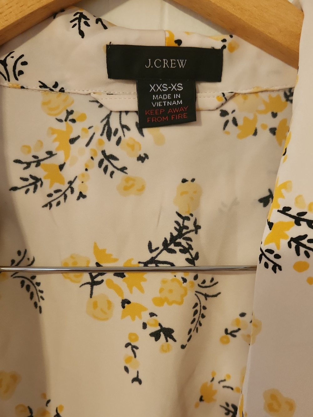 J. Crew Floral Satin Robe in Cream, Yellow & Black Trim - Picture 2 of 5